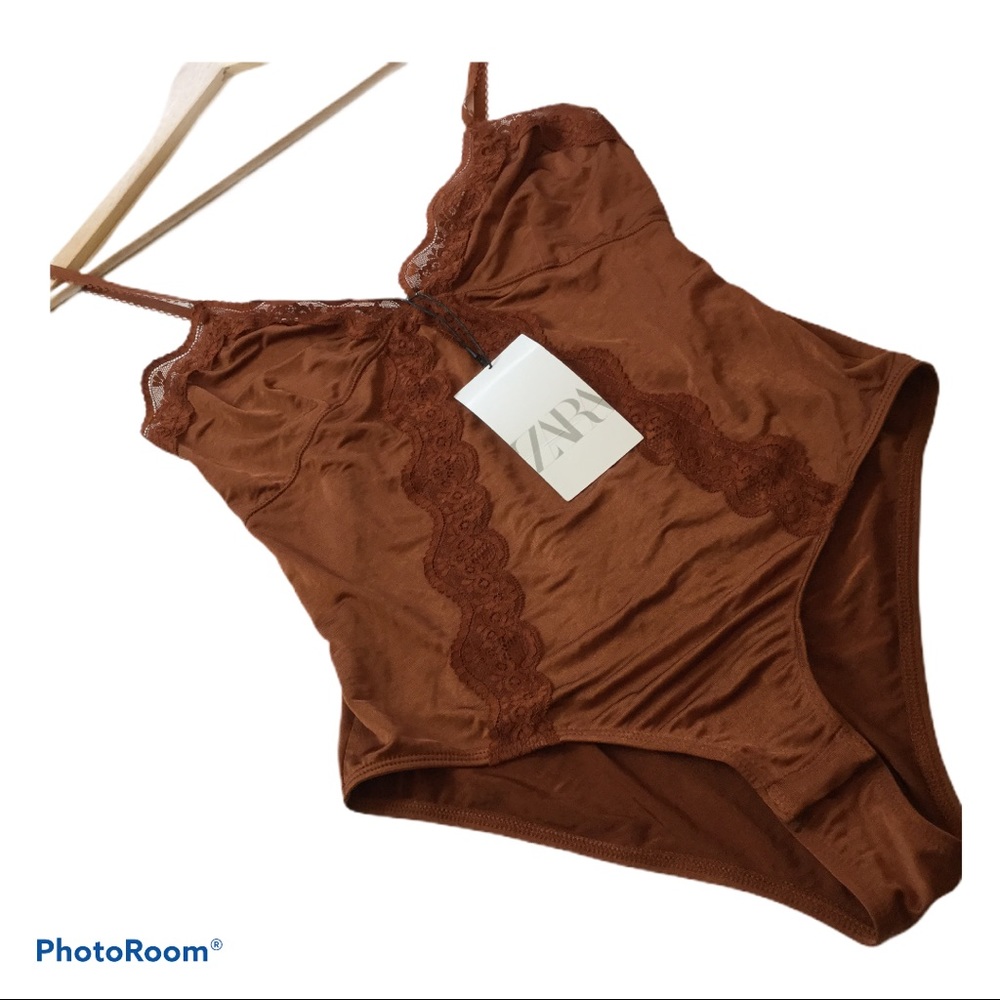 ZARA Lace Bodysuit Brown Copper